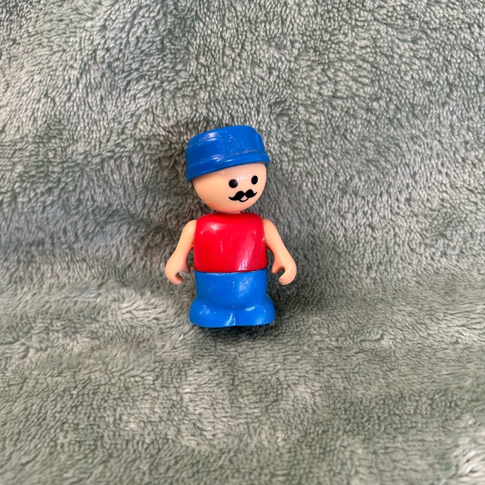 Vintage 1980s Playskool Lil Playmates Little People Figure (Blue Hat, Mustache)